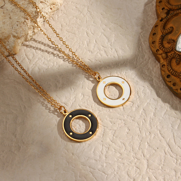 Minimalist Round Geometric Stainless Steel 18K Gold Plated Necklaces