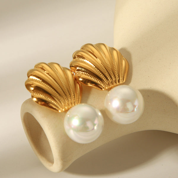 IG Style Pearl Shell Geometric Stainless Steel Electroplating Earrings