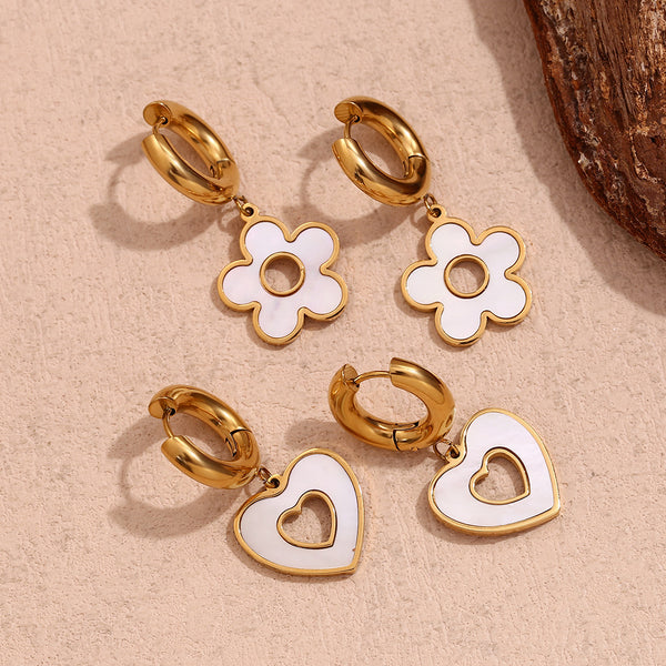 Fashion Heart Flower Stainless Steel 18K Gold Plated Earrings