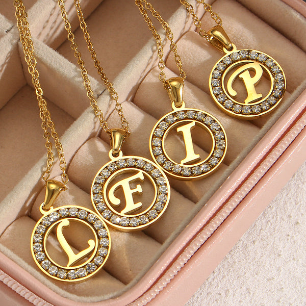 Fashion Round Number Text Letter Stainless Steel 18K Gold Plated Necklaces