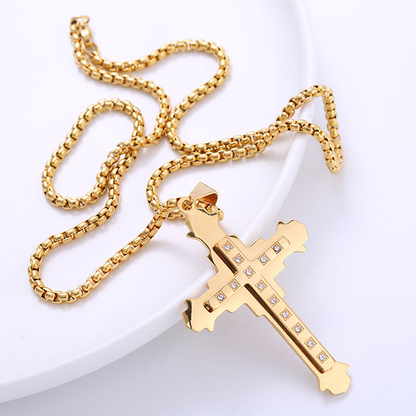 Retro Unisex Vintage Cross Cross Titanium Steel Diamond Inlay Pendants