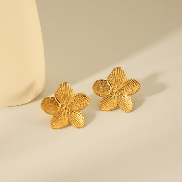 IG Style Geometric Petal Stainless Steel PVD 18K Gold Stud Earrings