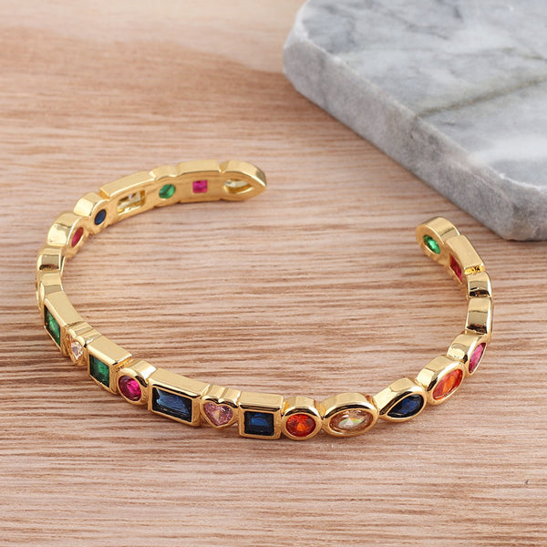 Women Diamond Metal Geometric Mixed Color Geometric Zircon Bangles