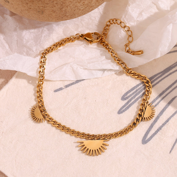 Women Fashion Round Stripe Geometric Stainless Steel 18K Gold Plated Bracelets