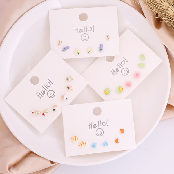 Women IG Style Pearl Flower Ceramics Baking Paint Stud Earrings