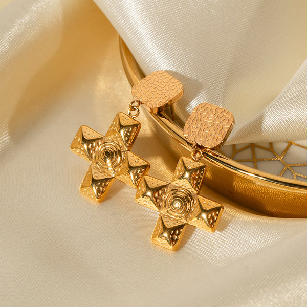 IG Style Cross Geometric Stainless Steel 18K Gold Plated Earrings