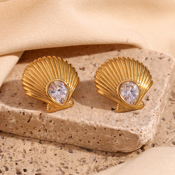 Fashion Shell Geometric Stainless Steel Electroplating Stud Earrings