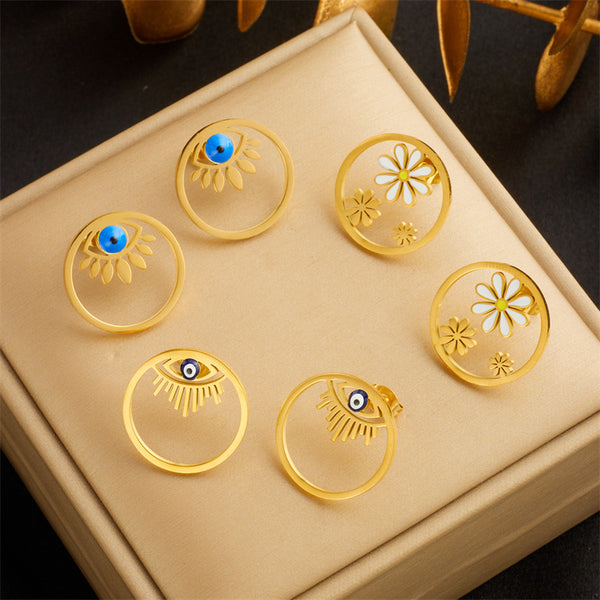 Fashion Little Daisy Geometric Titanium Steel Electroplating Earrings