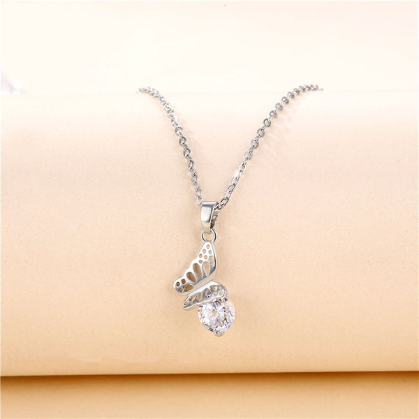 Minimalist Butterfly Geometric Titanium Steel Diamond Inlay Necklaces