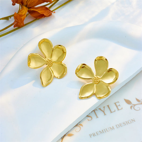 Korean Flower Titanium Steel Electroplating Earrings