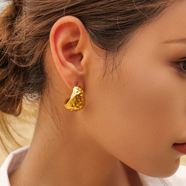 IG Style Pleated Droplet Stainless Steel 18K Gold Plated Earrings