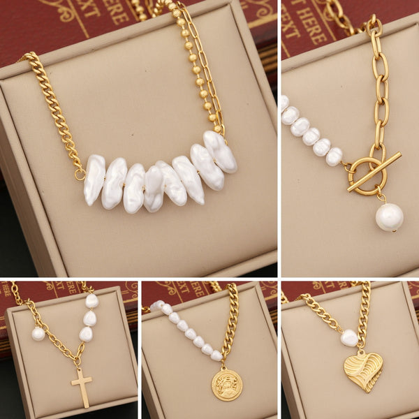 Baroque Geometric Artificial Pearl Electroplating Necklaces