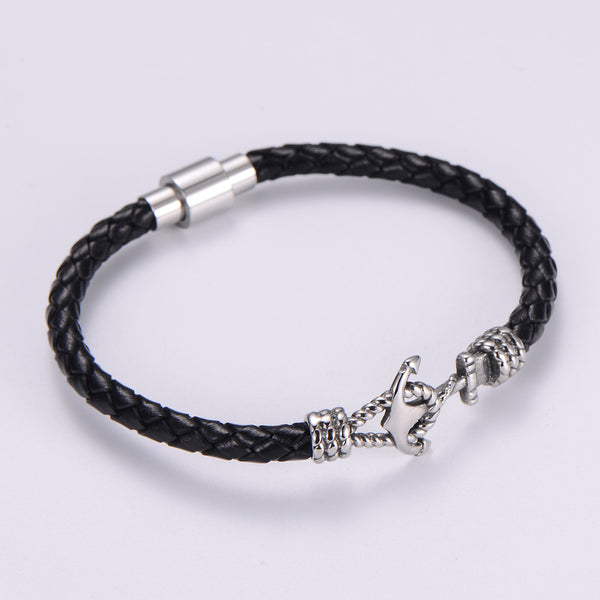 Retro Men Vintage Metal Anchor Leather Bangles