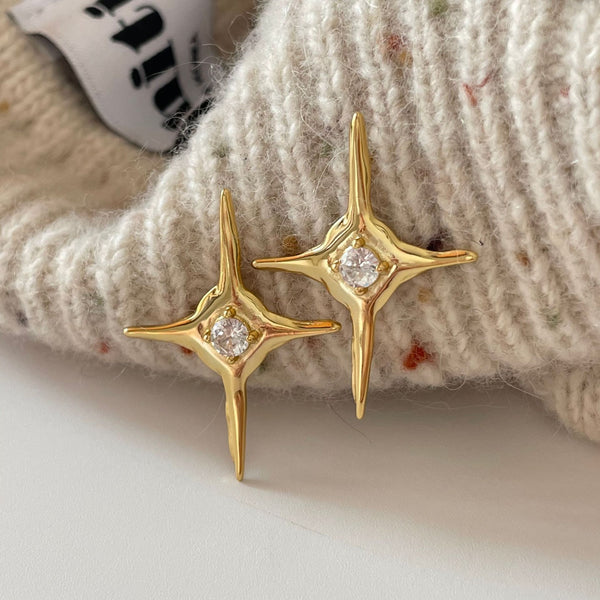 925 Sterling Silver IG Style Star Droplet Silver Pearl Inlay Stud Earrings