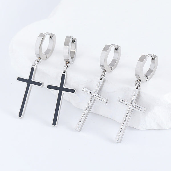 Cross Expressive Cross Heart Star Stainless Steel Inlay Earrings