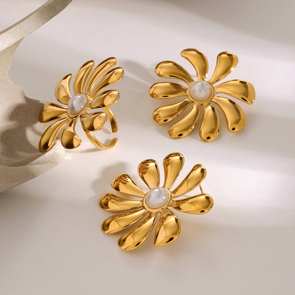 Sunflower Flower Stainless Steel Electroplating Earrings