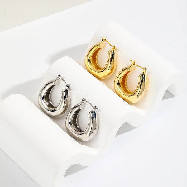 Luxurious Ellipse U-Shape Geometric Copper Drop Earrings