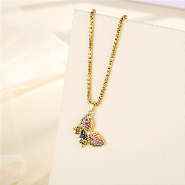 Women Minimalist Butterfly Bowknot Stainless Steel Electroplating Necklaces