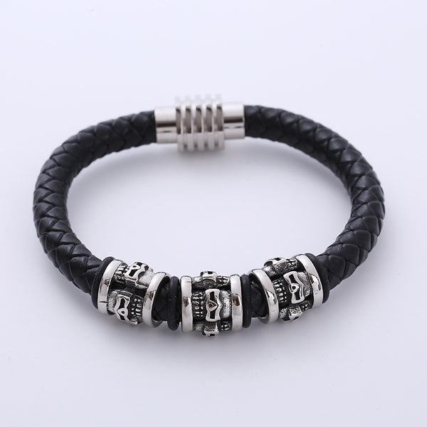 Men Korean Skull Letter Leather String Bracelets