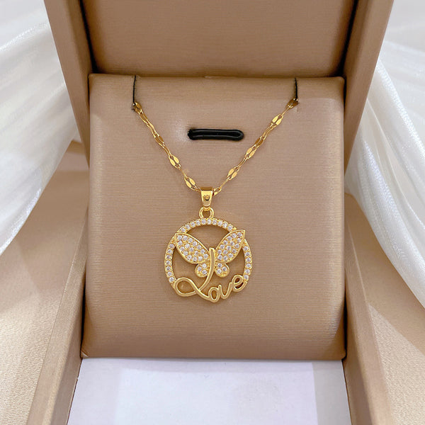 Korean Women Moon Geometric Stainless Steel Electroplating Necklaces