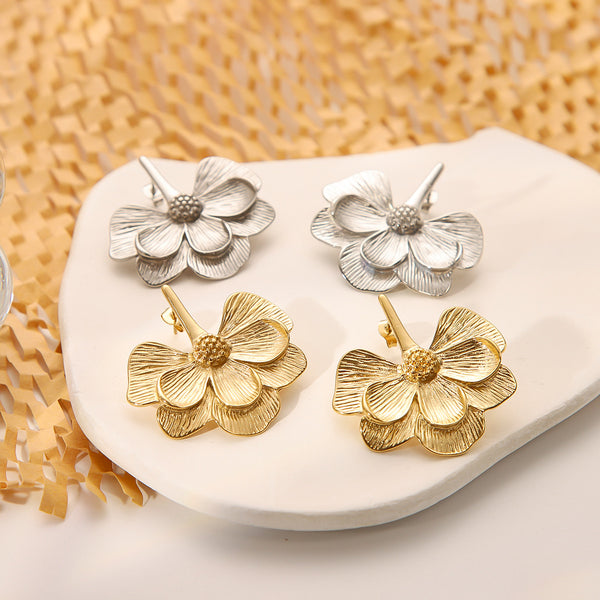 IG Style Flower Flower Stainless Steel Electroplating Earrings