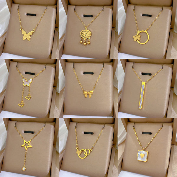 Fashion Chamfered Cube Geometric Titanium Steel Electroplating Necklaces