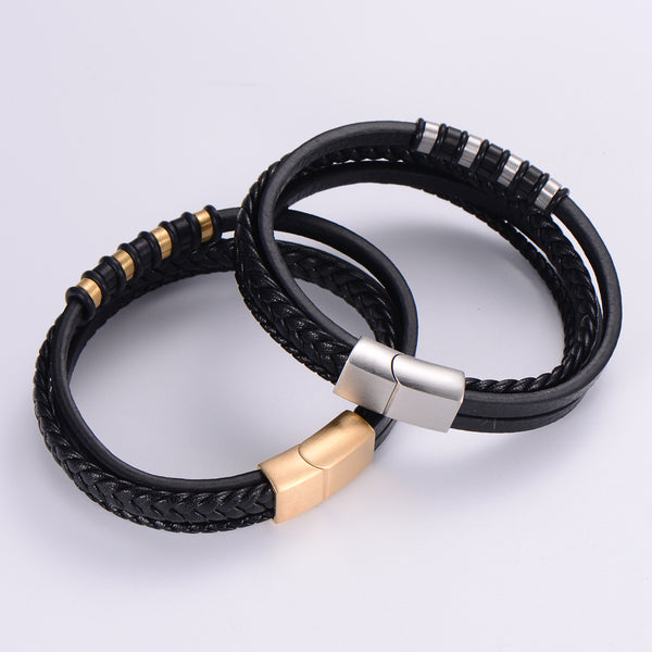 Men Minimalist Metal Leather Bangles