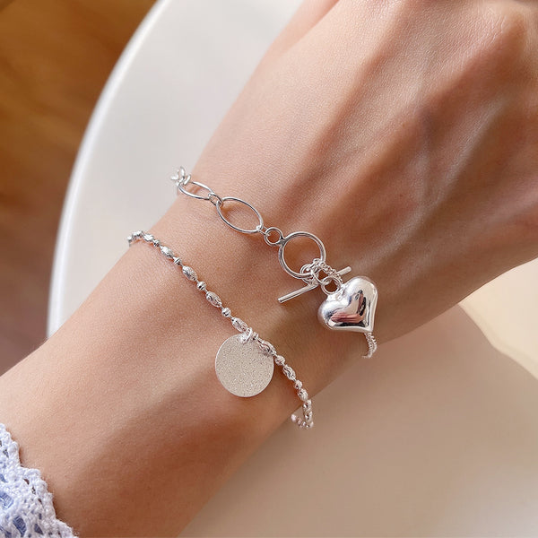 925 Sterling Silver Women Korean Heart Silver Electroplating Bracelets