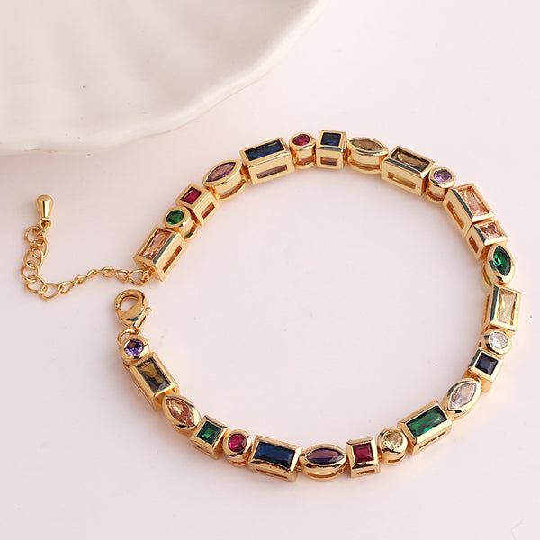 Luxurious Women Quadrilateral Ellipse Round Geometric Copper Electroplating Bracelets