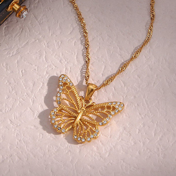 Fashion Butterfly Geometric Stainless Steel 18K Gold Plated Necklaces