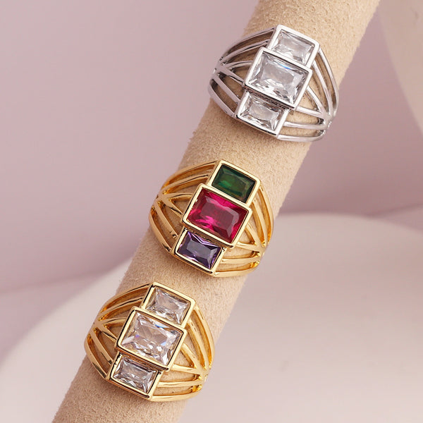 Women Geometric Copper Zircon Inlay Rings