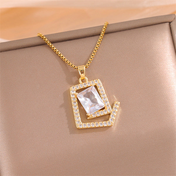 Natural Geometric Square Stainless Steel Electroplating Necklaces