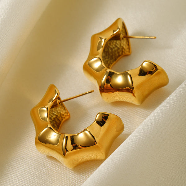 IG Style Twisted Geometric Stainless Steel 18K Gold Plated Earrings