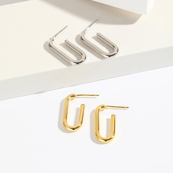 Minimalist Stripe Circle Geometric Zircon Electroplating Earrings