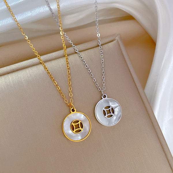 Fashion Geometric Titanium Steel Diamond Inlay Necklaces