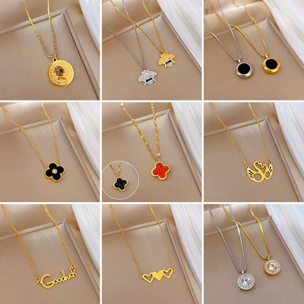 Cartoon Geometric Titanium Steel Electroplating Necklaces