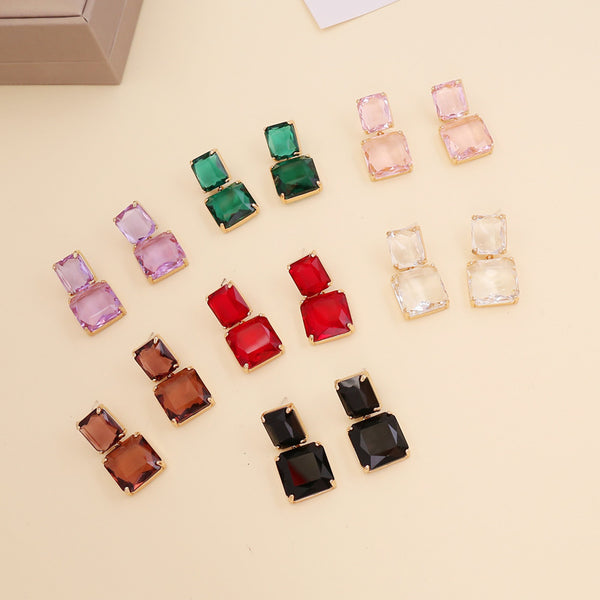 Women Fashion Geometric Glass Stud Earrings