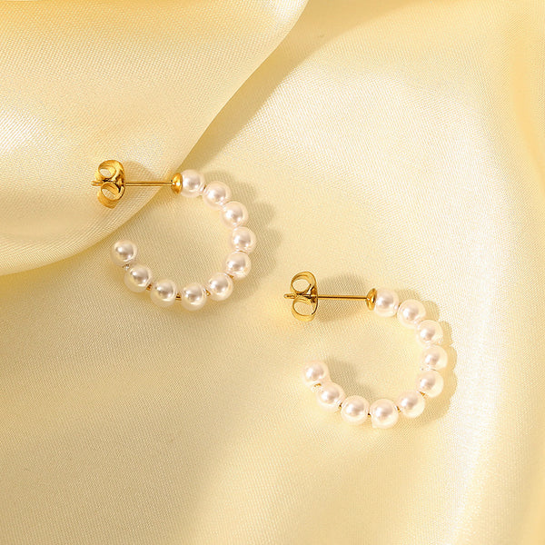 IG Style Pearl Geometric Stainless Steel 18K Gold Plated Earrings