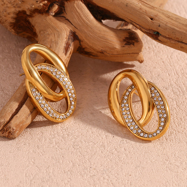 Fashion Round Circle Geometric Stainless Steel 18K Gold Plated Earrings