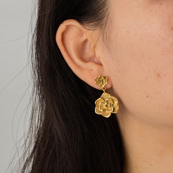 IG Style Rose Geometric Stainless Steel 18K Gold Plated Earrings