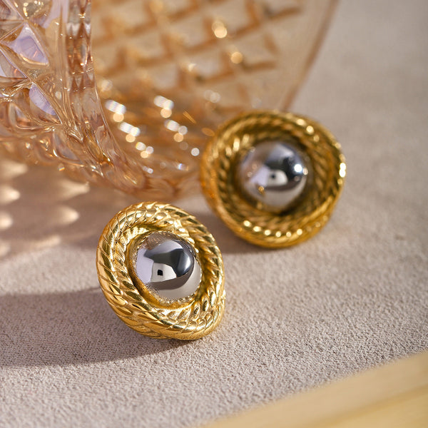 IG Style Studded Stainless Steel 18K Gold Plated Earrings