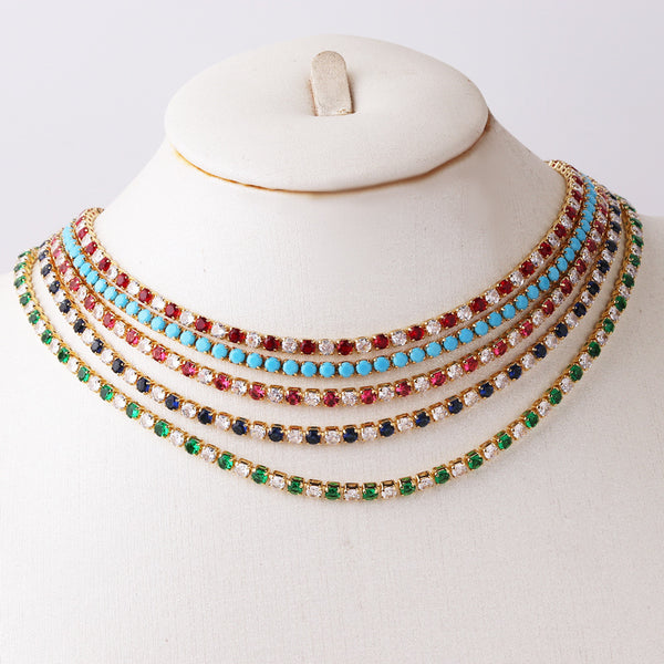 Round Geometric Zircon Diamond Inlay Necklaces