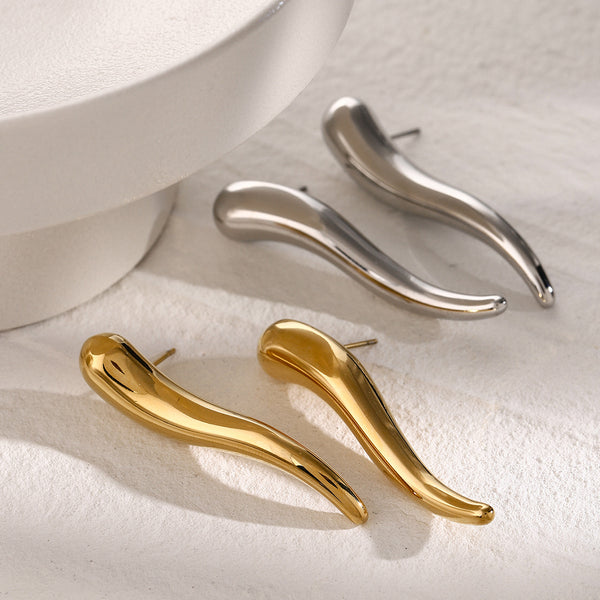 IG Style Stripe Stainless Steel 18K Gold Plated Earrings