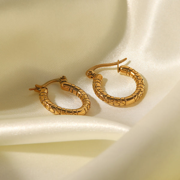 IG Style Textured Geometric Stainless Steel 18K Gold Plated Earrings