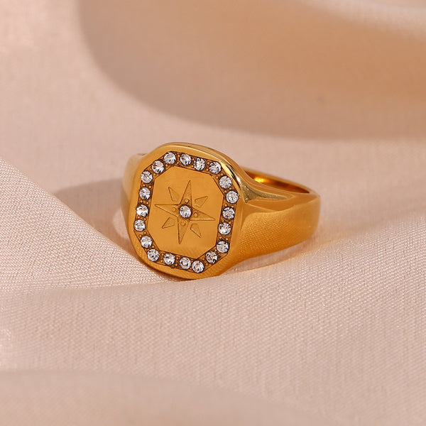 Women Fashion Circle Geometric Stainless Steel 18K Gold Plated Rings