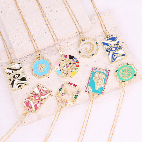 Women Ethnic Eye Geometric Copper Oil Dripping Pendants