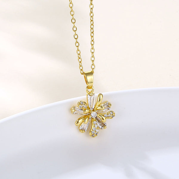 Women Minimalist Flower Stainless Steel Electroplating Necklaces