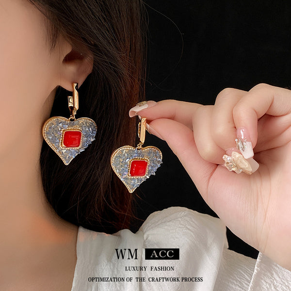 Mid-century Modern Heart Heart Artificial Crystal Electroplating Earrings