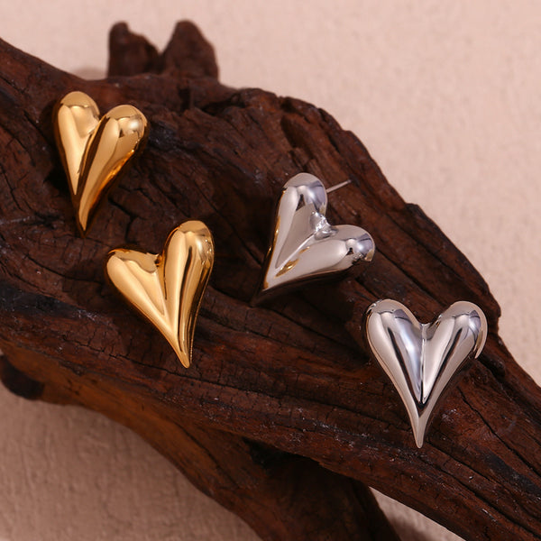 Fashion Heart Stainless Steel 18K Gold Plated Stud Earrings