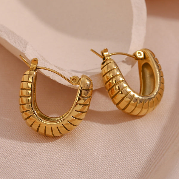 Minimalist Circle U-Shape Stainless Steel 18K Gold Plated Earrings